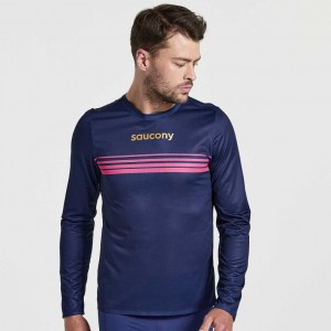 Koszulka Saucony Elite Long Sleeve Męskie Granatowe | PL-BGQMR