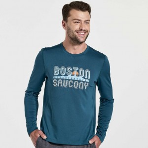 Koszulka Saucony Stopwatch Graphic Long Sleeve Męskie Niebieskie | PL-QOZTG