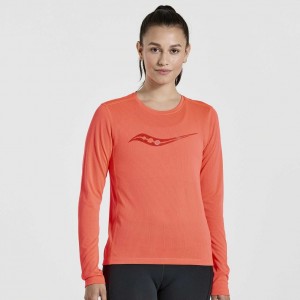 Koszulka Saucony Stopwatch Graphic Long Sleeve Damskie Pomarańczowe | POLSKA-VYTGS