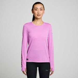 Koszulka Saucony Stopwatch Graphic Long Sleeve Damskie Fioletowe | POLSKA-QBKGU