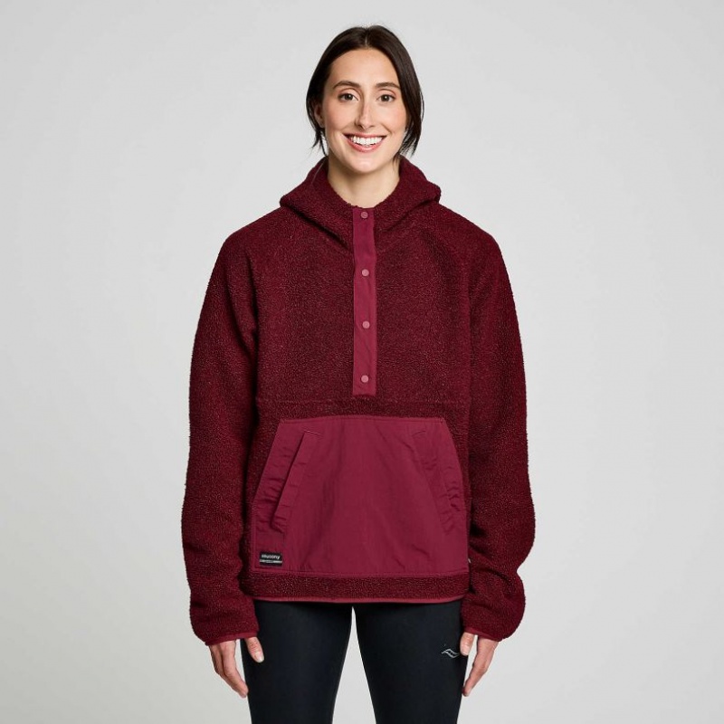 Bluza z Kapturem Saucony Recovery Sherpa Pullover Damskie Bordowe | POLSKA-CGKYB