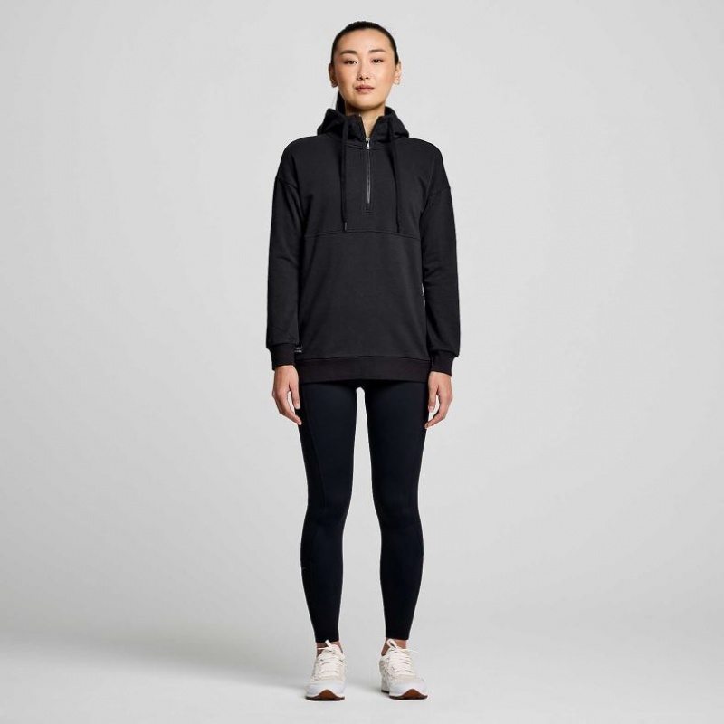 Bluza z Kapturem Saucony Recovery Zip Tunic Damskie Czarne | POLSKA-XCETH