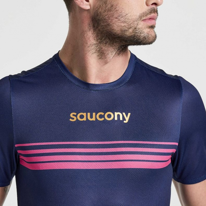 Koszulka Saucony Elite Krótkie Sleeve Męskie Granatowe | PL-MFXRY