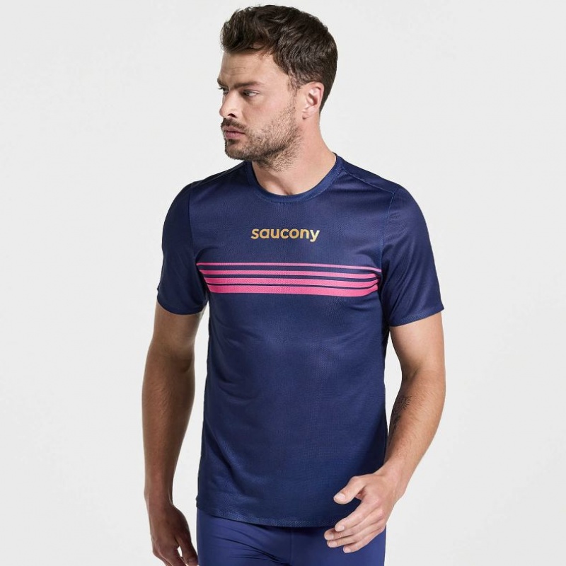 Koszulka Saucony Elite Krótkie Sleeve Męskie Granatowe | PL-MFXRY