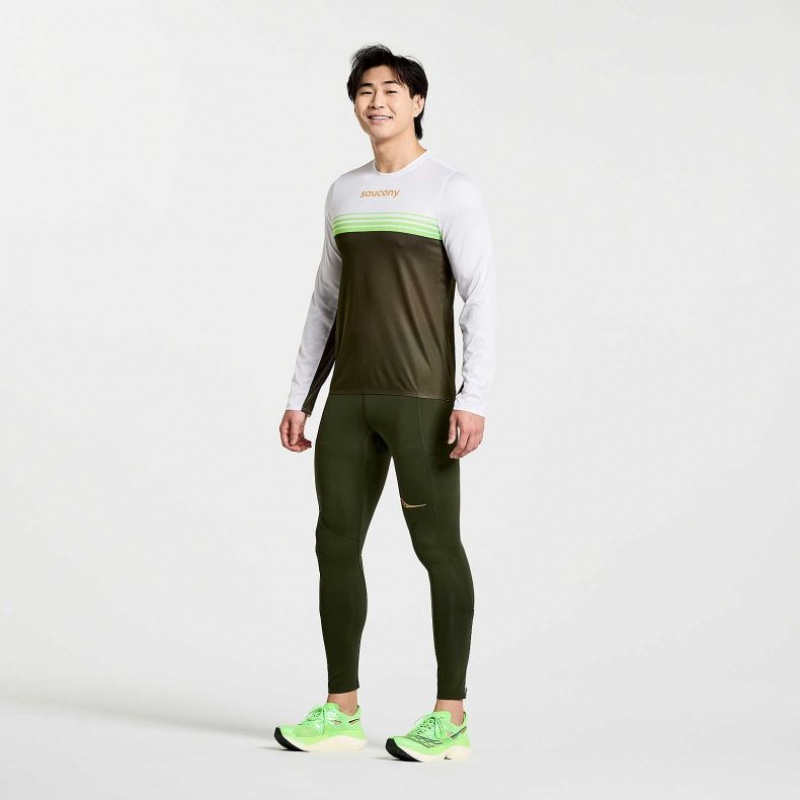 Koszulka Saucony Elite Long Sleeve Męskie Białe Czarne | POLSKA-VDWCM