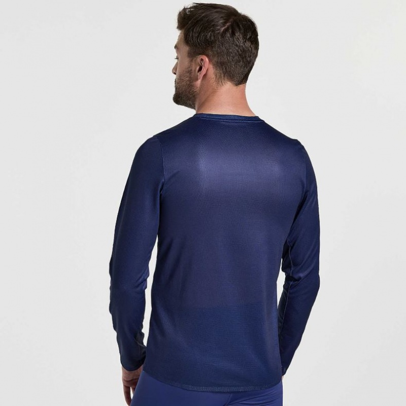 Koszulka Saucony Elite Long Sleeve Męskie Granatowe | PL-BGQMR