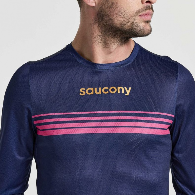 Koszulka Saucony Elite Long Sleeve Męskie Granatowe | PL-BGQMR