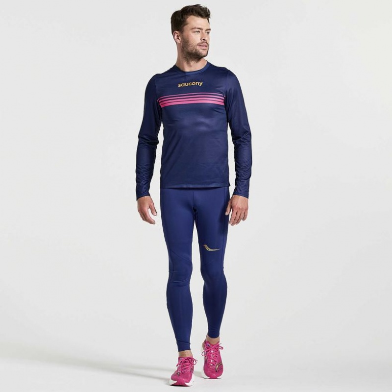 Koszulka Saucony Elite Long Sleeve Męskie Granatowe | PL-BGQMR