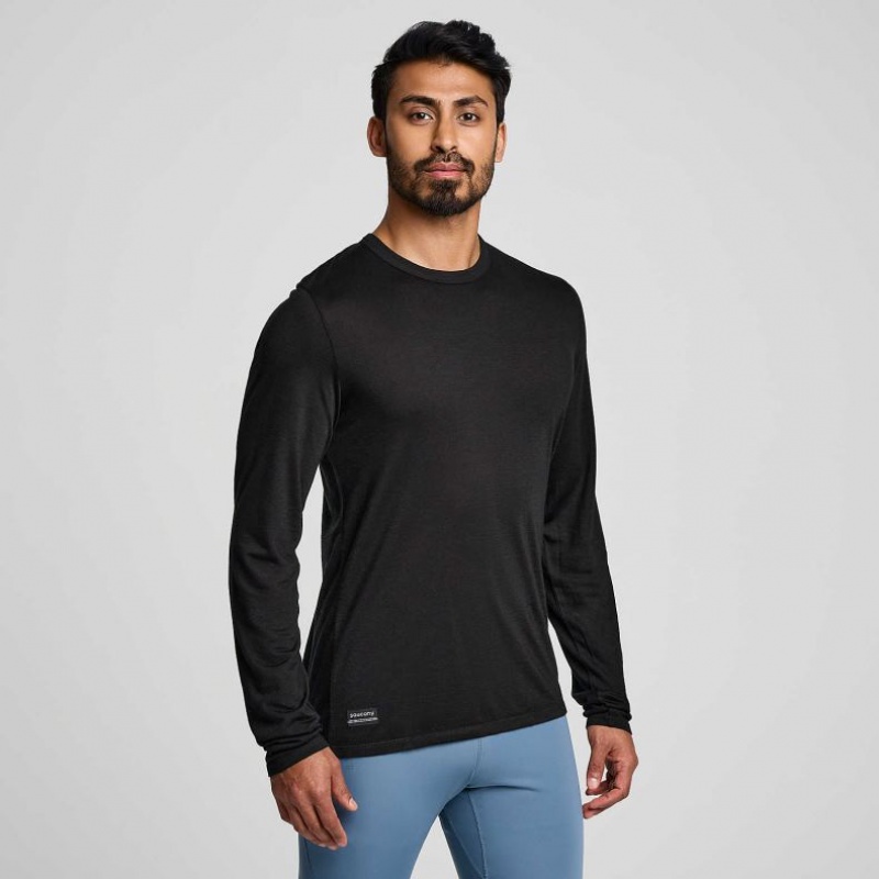 Koszulka Saucony Peregrine Merino Long Sleeve Męskie Czarne | PL-XGINJ