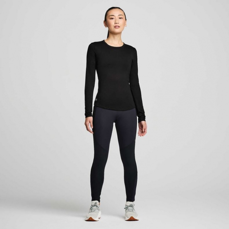 Koszulka Saucony Peregrine Merino Long Sleeve Damskie Czarne | POLSKA-LGKEF