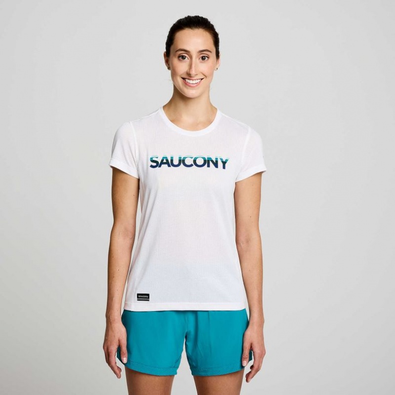 Koszulka Saucony Stopwatch Graphic Krótkie Sleeve Damskie Białe | POLSKA-OPXTA