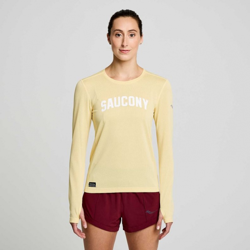 Koszulka Saucony Stopwatch Graphic Long Sleeve Damskie Żółte | PL-GUWSN