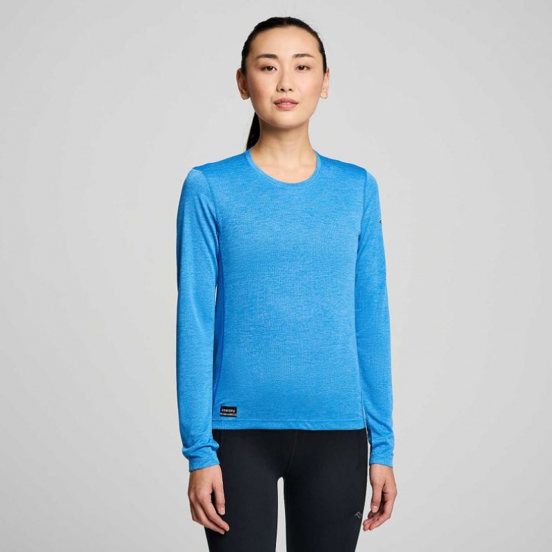 Koszulka Saucony Stopwatch Long Sleeve Damskie Niebieskie | PL-IHYLC