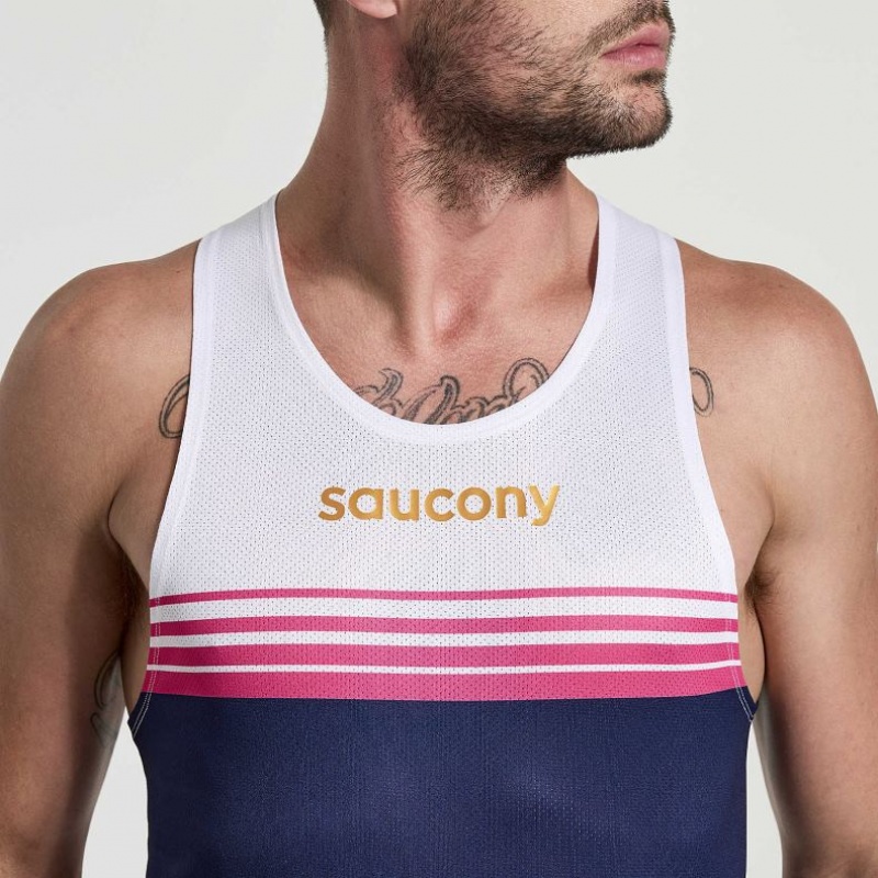 Podkoszulki Saucony Elite Singlet Męskie Białe Granatowe | PL-ZLHGW