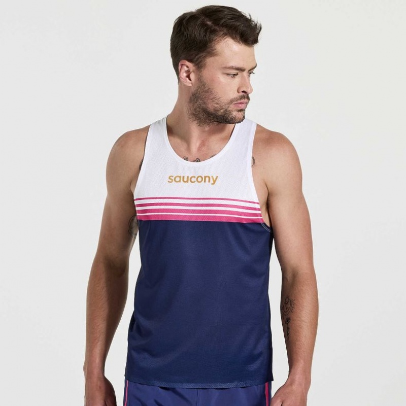 Podkoszulki Saucony Elite Singlet Męskie Białe Granatowe | PL-ZLHGW